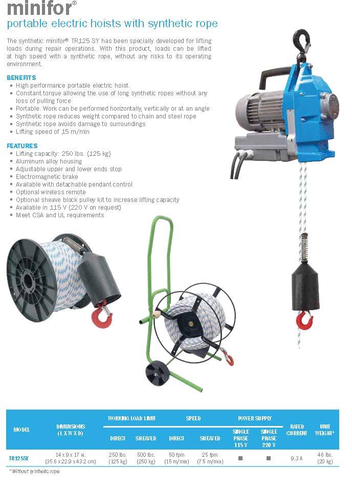 Minifor Electric Hoists With Synthetic Rope